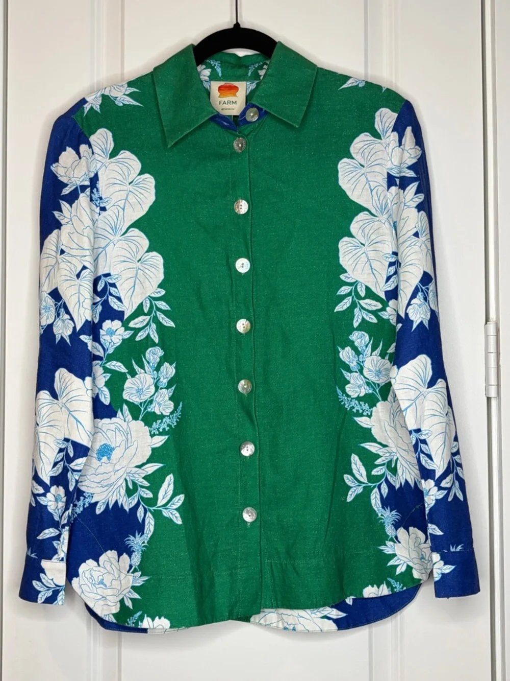 Farm Rio Green Blue Floral Button Top + Shorts Set Tropical Resort Matching - Picture 2 of 12